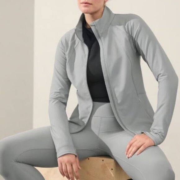 Athleta Interval Jacket Storm Cloud Grey Blue Removeable Hood - Picture 1 of 16